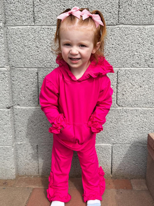 Hooded Ruffled set Pink (READY TO SHIP)