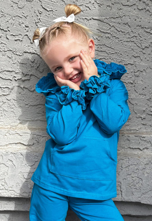 Hooded ruffle set (BLUE) READY TO SHIP!!